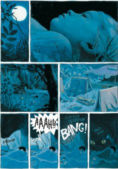 an image of a comic strip with the words bang written in blue and black on it