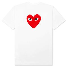 The concept of the Comme des Garcons PLAY line is design by not designing. Characterized by the iconic red heart logo designed by artist Filip Pagowski, the line is a collection of unisex basics, fragrances, and footwear for those who enjoy simplicity. Pictured is the Comme des Garcons PLAY Red Emblem No Eyes T-Shirt in White. COMME DES GARCONS PLAY APPAREL HAS A SMALLER FIT, WE RECOMMEND SIZING UP. 100% cotton Printed graphic on the front Embroidered CDG heart logo Style No: AZ-T222-051-1 Red Heart With Eyes, Cdg Heart, Filip Pagowski, Heart With Eyes, Logo Style, Air Jordan 3 Retro, Comme Des Garcons Play, White Eyes, Heart Logo