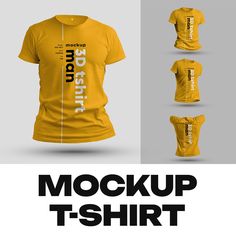 the mock up t - shirt design is shown in three different positions, including front and back views