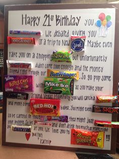 a bulletin board with candy bars on it