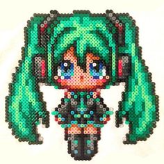 Hatsune Miku - Vocaloid hama beads by hama_world_heldes Sakura Miku, Perler Ideas, Perler Art, Fusion Beads, 8bit Art, Perler Bead Templates, Diy Perler Bead Crafts, Perler Crafts, Miku Hatsune