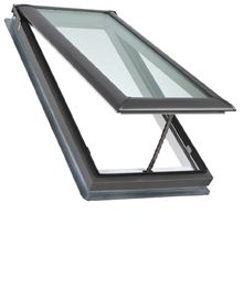 an open skylight window on the side of a white wall with a black frame