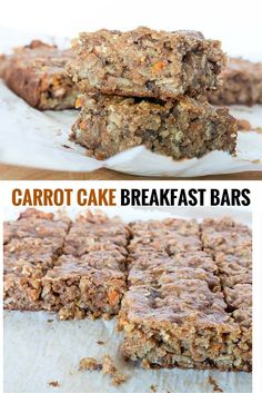 carrot cake breakfast bars are stacked on top of each other and ready to be eaten