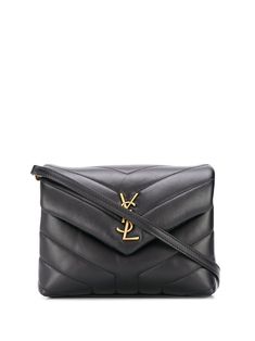 Black calf leather Loulou Toy crossbody bag from SAINT LAURENT featuring signature Chevron quilting, signature YSL logo plaque, gold-tone hardware, detachable shoulder strap, front flap closure, magnetic fastening, main compartment and internal zip pocket. | Saint Laurent Loulou Toy crossbody bag Investment Bags, Fendi Peekaboo, Crossbody Bag Black, Toy Bags, Vanessa Bruno, Best Handbags, Classic Bags, French Chic, Celine Bag