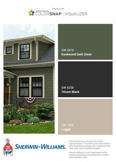 the color scheme for sherwinn's siding and windows is shown in green, brown