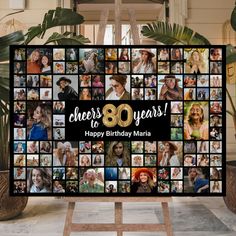 a large photo collage with the words cheers to 80 years happy birthday martha on it