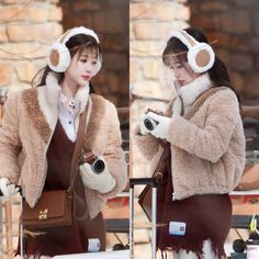 a woman wearing headphones and holding a camera