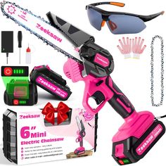 PRICES MAY VARY. 🎁 It's Pink , This Pink Mini Chainsaw Perfect Gift for Girl Women Who Like to Do Woodworking or Like to Organize the Yard🎁 1.✅ Useful Yard Tools You Should Own - Finish more work in less time with this featherweight 1.92 pound Battery Chain Saw, Its little size lets us work in small spaces that no traditional chainsaw can. 2.✅ SuperStar Garden Machine - Experience the incredible cutting speed of 22 ft/s, effortlessly slicing through 5" thick branches in just 5 seconds. This ve Hand Chain Saw, Small Chainsaw, Battery Powered Chainsaw, Cordless Chainsaw, Mini Chainsaw, Gardening Gifts, Yard Tools, Chain Saw, Carpentry Diy