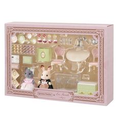 a doll house with furniture and accessories in it's display case on a white background