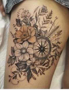 Travel Back Tattoo Women, Light Color Floral Tattoo, White And Black Flower Tattoo, Name And Sunflower Tattoo, Classy Women Sleeve Tattoo, Nature Inspired Leg Sleeve, Feminine Lantern Tattoo, For Everything There Is A Season Tattoo, Tattoos For Fall Lovers