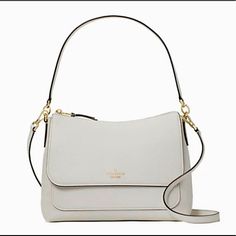 Color: White Dove Dimensions: 8.9”H X 11.3”W X 4.9”W Handle Drop: 9” Strap Drop: 22” Peebled Leather Two-Way Spade Jacquard Lining Metal Pinmount Logo Shoulder Bag With Top Zip Closure Dust Bag Not Included Style # Wrku7067 Classic White Kate Spade Shoulder Bag, Elegant Kate Spade Bag For Errands, Kate Spade Designer White Shoulder Bag, Kate Spade White Shoulder Bag For Formal Occasions, White Luxury Kate Spade Shoulder Bag, White Designer Kate Spade Shoulder Bag, Formal White Kate Spade Shoulder Bag, Hot Pink Handbags, Burgundy Purse