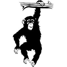 a black and white drawing of a monkey hanging on to a tree branch with skis