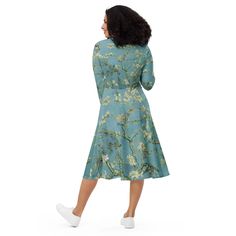 Van Gogh Almond Blossom Long Sleeve Midi Dress Loose Flowy - Etsy Blue Long Sleeve Midi Dress For Spring, Modest Long Sleeve Flowy Midi Dress, Spring Long Sleeve Midi Dress, Long Sleeve Floral Print Maxi Dress In Relaxed Fit, Flowy Long Sleeve Midi Dress With Floral Print, Long Sleeve Floral Print Relaxed Fit Dress, Long Sleeve Relaxed Fit Floral Print Dress, Flowy Long Sleeve Floral Midi Dress, Long Sleeve Relaxed Fit Dress With Floral Print