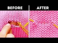 two pictures showing how to crochet the stitchs on a knitted sweater