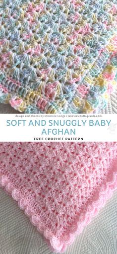 two crocheted blankets with the words soft and snugly baby afghan