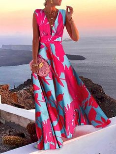 Women's Casual Dress Swing Dress Floral Dress Long Dress Maxi Dress Green Blue Pink Sleeveless Floral Print Spring Summer Deep V Hot Daily 2023 S M L XL XXL 2024 - $41.99 Novel Romance, Line Dresses, Marine Uniform, Blue Party Dress, Party Kleidung, Floral Dresses Long, A Line Dresses, Maxi Dress Green, Spring Summer Dress