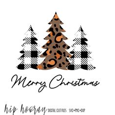 a christmas tree with leopard print on it and the words merry christmas written in black ink