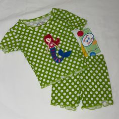 Nwt Mermaid Dot Pajama Set Playful Fitted Short Sleeve Sleepwear, Playful Fitted Sets For Sleepovers, Cute Green Short Sleeve Sleepwear, Cute Polka Dot Cotton Set, Cute Polka-dotted Cotton Set, Fitted Green Cotton Sleepwear, Playful Green Sets For Sleepover, Playful Green Sets For Sleepovers, Green Fitted Sets For Playtime