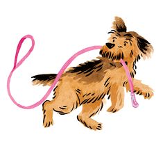 a drawing of a dog with a leash