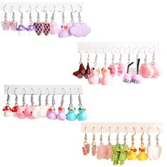 PRICES MAY VARY. ♥Unique Designs:There are 20 pairs cute earring of the Funny Kawaii Earrings, including fruit food earrings,boba earrings, funny water bottle earrings,mushroom earrings, gummy bear earrings, food earrings, dice, cloud, butterfly, orange, egg, aesthetic earrings, duck earrings, milk tea earring, daisy flower earrings, etc.Enough for the daily wearing.，they will make you unique in the crowd. ♥Cute and Unique Jewelry:Pendant length: 1cm~4cm/0.4inches~1.6inches. 30 pairs of small cu Dangle Earrings Aesthetic, Egg Aesthetic, Preppy Earrings, Weird Earrings, Outfits Jewelry, Earrings Funny, Y2k Earrings, Kawaii Outfits, Weird Jewelry