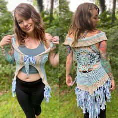 This sweet blue and white fae vest is made from soft cotton and acrylic yarn. It laces up in the front so the size is adjustable this would fit a women small medium or large well. pattern by foreverwandering Blue Sleeveless Vest For Festival, Fitted Bohemian Blue Vest, Handmade Bohemian Blue Crochet Top, Crochet Sleeveless Festival Vest, Crochet Fae Vest, Womens Vest, Acrylic Yarn, Blue White, Lace Up