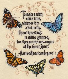 a cross stitch pattern with butterflies and the words i make a wish, whisper it to a butterfly upon theewings