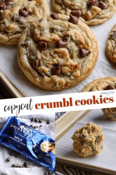 collage of cookies with chocolate chips and crumbs