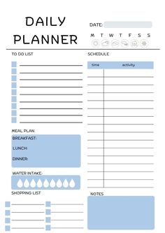 the daily planner is shown in blue and white, with water drops on it's side