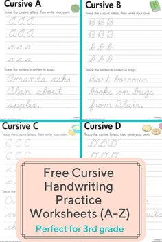 cursive handwriting practice worksheets with the words cursive and cursive