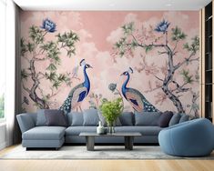 Transform your space with Soft Pink Chinoiserie Mural, a stunning blend of delicate peacock motifs and Japanese-inspired elements. With its soothing pastel palette of blue and pink hues, this Peel and Stick Chinoiserie Wall Decor adds a touch of elegance to any room. Easy to install and removable, it's the perfect way to bring the beauty of nature indoors. 🌎 I'm delighted to offer free worldwide shipping, bringing my enchanting wallpapers to homes around the globe. Average delivery time is 3-7 Living Room Wallpaper Ideas Modern, Pink Peacock Wallpaper, Peacock Wall Mural, Chinoiserie Wallpaper Panels Wall Murals, Peacock Mural Painting Wall Art, Pink Mural, Blue And Pinkbathroom Wallpaper, Purple Chinoiserie Wallpaper, Wall Decor Pastel