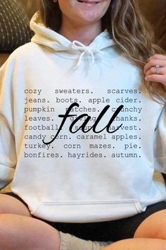 Embrace the cozy charm of the season with our Autumn Vibes Hoodie. Featuring a design that celebrates all things fall. This Hoodie is perfect for those who love the crisp air, falling leaves, and pumpkin spice everything. Made from soft, breathable cotton, it's ideal for layering piece over your favorite top or on its own! Whether you're heading to a pumpkin patch or just enjoying a warm cup of cider, this hoodie will keep you in the autumn spirit all season long. Colors may vary on screen. Just Cozy Winter Hoodie With Letter Print, Cozy Fall Hoodie, Cozy Fit Winter Hoodie With Letter Print, Cozy Hoodie For Fall, Cozy Fit Hoodie With Letter Print, Cozy Fit Hoodie For Fall, Cozy White Hoodie For Fall, Applique Clothes, Autumn Hoodie