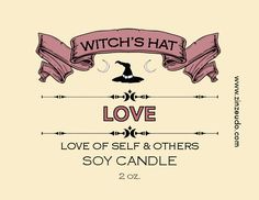 the witch's hat love quote is shown on a white background with pink ribbon