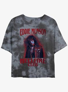 Please note: wash pattern may vary.Lightweight 100% combed ring spun cottonWash cold; dry lowImportedListed in women's sizes Eddie Munson Hellfire Club, Stranger Things Eddie Munson, Stranger Things Eddie, Hellfire Club, Eddie Munson, Crop T Shirt, Girls T Shirt, Crop Tshirt, Girl Top