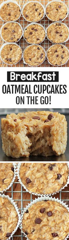 breakfast oatmeal cupcakes cooling on a rack with text overlay