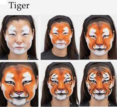 Tigres Tiger Face Paint, Mime Face Paint, Tiger Makeup, Animal Face Paintings, Bodysuit Tattoos, Animal Makeup, Face Painting Tutorials, Face Painting Easy, Kids Face Paint