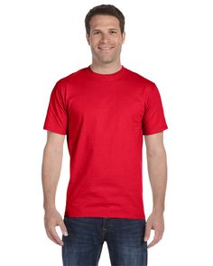 Adult Essential Short Sleeve T-Shirt - ATHLETIC RED - S | Hanes Adult Essential Short Sleeve T-Shirt in Red Size Small | Cotton Blank T Shirts, Basic Shirts, Scarlet, Custom Tshirts, Just In Case, White Undershirt, Shirts Tops, Cotton Tshirt, Mens T