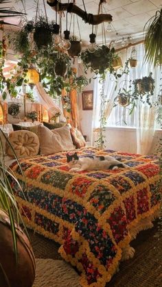 Jungle Living Room Ideas Hippy Maximalism, Hippie Bedroom Curtains & Drapes, Womens Boho Bedroom Ideas, Bed Comforter Sets Hippie, Rustic Chic Home Decor Living Room, Bohieman Bedroom Decor, Tapestry Over Ceiling Light, Boho Plant Bedroom Ideas, Maximalist Decor Cottagecore