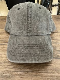 This Charcoal Denim Cap is the perfect addition to any wardrobe. With an adjustable back, it offers a comfortable fit for any size. The durable denim material ensures lasting quality, making it a great hat for everyday use. Washed Adjustable Hat With Curved Brim, Casual Gray Fitted Hat For Outdoor, Adjustable Washed Hat With Curved Brim, Casual Distressed Adjustable Baseball Cap, Trendy Washed Baseball Cap, Casual Gray Adjustable Snapback Hat, Everyday Washed Cotton Dad Hat, Casual Gray Snapback Fitted Hat, Trendy Washed Snapback Hat