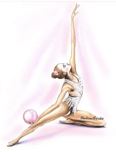 a drawing of a ballerina in the air with her arms stretched out and one leg bent