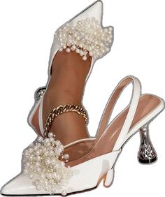 Luxury Glamorous Heels With Pearl Embellishments, Luxury Pearl-embellished Heels For Evening, Wedding Toes, White Slingback Pumps With 4-inch Heel For Evening, Luxury Crystal-embellished Slingback Pumps For Wedding, Elegant Cream Slingback Pumps With 4-inch Heel, Elegant Themes, Slingback Pump, Types Of Shoes