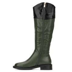 The two-toned Desiree boot is the perfect travel buddy. These easy to wear boots features a curved collar, round toe, belt accent and inner zipper. Green Knee-high Heeled Boots For Fall, Green Boots For Outdoor Wear In Fall, Green Boots For Outdoor Use In Fall, Green Boots For Outdoor Activities In Fall, Green Heeled Boots With Round Toe For Fall, Green Winter Waterproof Boots With Round Toe, Green Waterproof Winter Boots With Round Toe, Green Ankle Boots For Winter, Green Leather Waterproof Boots For Winter