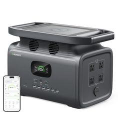 an appliance is shown next to a smart phone and the home charger