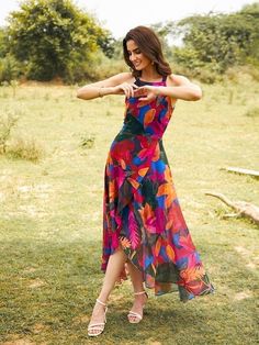 Floral Printed Georgette Fit & Flare Overlap Asymmetric Midi Dress, Halter Neck Dress For Women, Indo Western Dress, Indian Backless Dress VitansEthnics Georgette Dress Western, Style Floral Dress, Halter Neck Midi Dress, Dresses Western, Indo Western Dress, Western Dress, Georgette Dress, Saree Dress, Indian Fashion Dresses