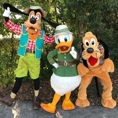 two goofy and pluto characters standing next to each other