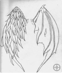 an angel and demon kissing each other with their wings spread out in the shape of a heart