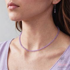 This lavender amethyst dainty choker is fun and easy to wear and match with any outfit. They can express your style, mood, or personality in a subtle and charming way. It is perfect for anyone who loves minimalist style, natural stones. It is a unique and meaningful gift for yourself or someone special. You can wear it by itself or mix it with other necklaces for a fun and trendy look. If you have a large demand of the stone beads or necklace, please feel free to contact us for details. - Materi Lavender Crystal Necklaces With Faceted Beads For Gifts, Lavender Faceted Beads Crystal Necklace Gift, Lavender Jewelry With Faceted Beads, Purple Amethyst Choker Jewelry, Purple Amethyst Choker, Purple Gemstone Beads Necklace, Purple Beaded Choker Necklace, Purple Round Beads Choker As A Gift, Beaded Necklace Purple