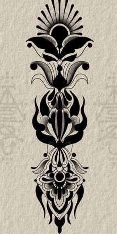 an artistic tattoo design with black and white ink on paper, depicting the back side of a