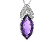 10.00ctw Marquise Amethyst Rhodium Over Sterling Silver Pendant With 18" Singapore Chain. Measures Approximately 1.41"L x 0.57"W And 7mm Bail. Lobster Claw Clasp Closure With 2" Extender. Elegant Purple Marquise Jewelry, Classic Amethyst Pendant Jewelry, Purple Sterling Silver Diamond Cut Jewelry, Purple Sterling Silver Jewelry Diamond Cut, Purple Diamond Cut Sterling Silver Jewelry, Purple Marquise Jewelry For Formal Occasions, Oval Purple Diamond Cut Jewelry, Purple Oval Diamond Cut Jewelry, Fine Jewelry Amethyst With Diamond Cut