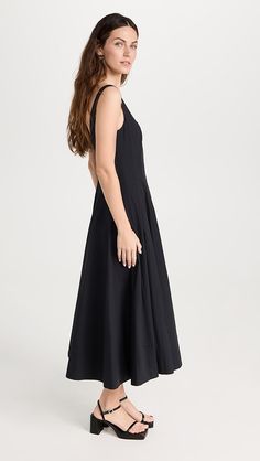 STAUD Wells Dress | Shopbop Sleek Dresses With Back Zipper For Spring, Sleek Spring Dresses With Back Zipper, Elegant Cotton Fit And Flare Midi Dress, Stretch Cotton Midi Dress For Work, Chic Formal Maxi Dress By Staud, Elegant Daywear Dress With Back Zipper, Spring Midi Dress With Invisible Zipper, Elegant Fitted Staud Maxi Dress, Elegant Fitted Maxi Dress By Staud