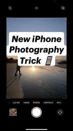 an iphone with the text new iphone photography trick on it's screen, in front of